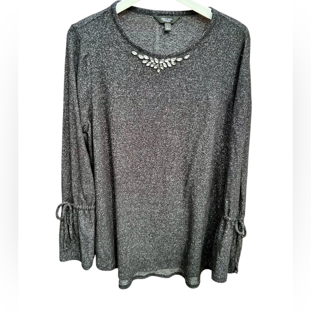 Simply Vera VeraWang Sweater Rhinestone Neck Bell Sleeve Sz. Large